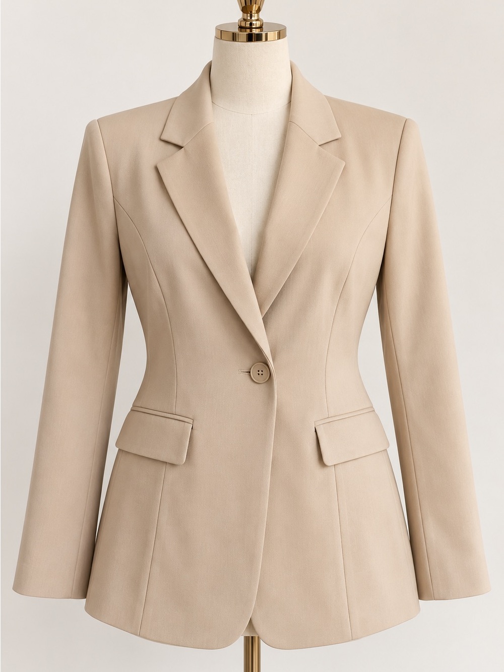 Tailored Single-Button Women's Blazer - Beige